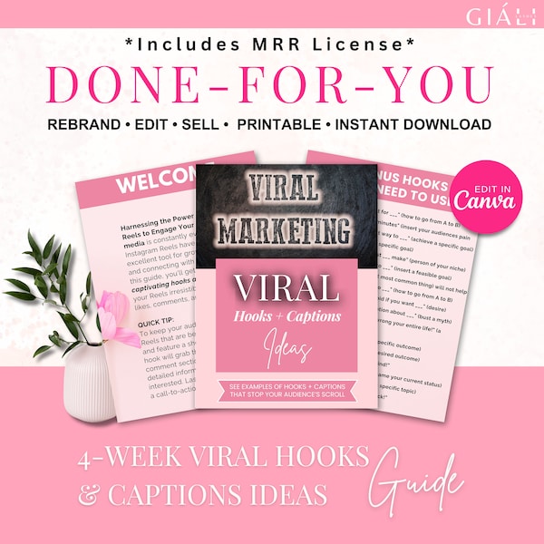 Unlock your Instagram Success, Hooks Ebook for Digital Products, Social Media Marketing Templates w/ MRR, Instagram Posts, Passive Income