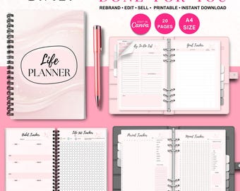 2025 Life Planner Printable, 365 Undated Journal, Minimalist Life Goals Planner, Task Planner Tracker, To Do List, Editable Canva Templates