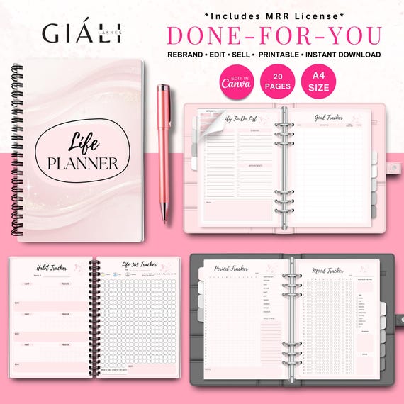 2026 Life Planner Printable, 365 Undated Journal, Minimalist Life Goals Planner, Task Planner Tracker, To Do List, Editable Canva Templates