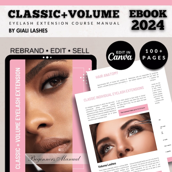 Eyelash Extension Manual, Editable Lash Training Manual in Canva Template,  Eyelashes Ebook w/ Master Resell Rights, Classic, Hybrid, Volume