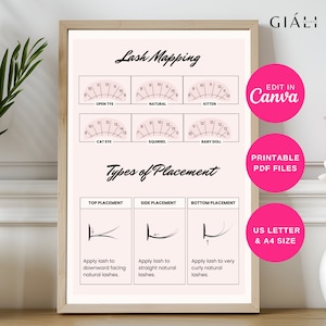 Lash Mapping, Lash Room Decor, Classic Volume Hybrid Eyelash Extension Poster, Lash Tech Beauty Wall Art Aesthetic, Editable Lash Print