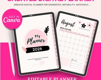 Undated Digital Planner for GoodNotes, Notability, Noteshelf - Editable Canva Template