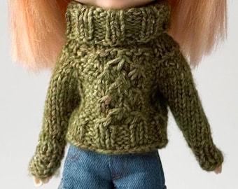 Blythe Cable Tweed Doll Sweater: Miniature Outfit for 1/6 Scale Dolls