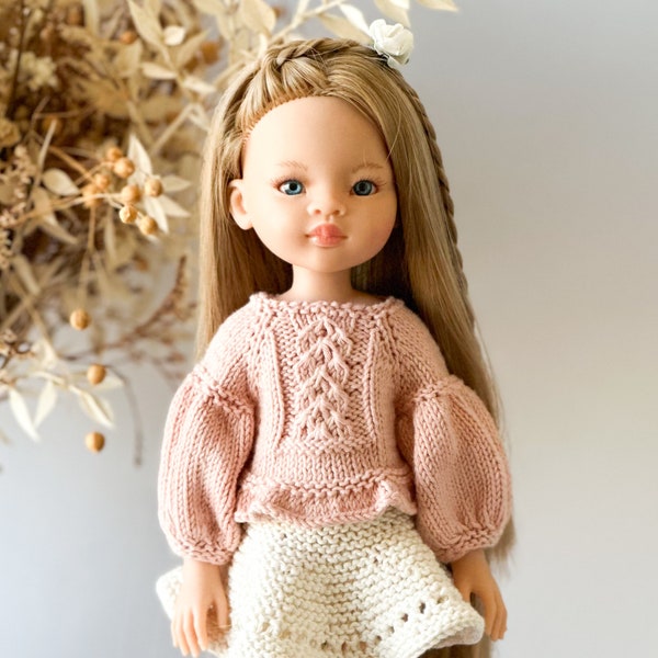 Paola Reina Knitted Ukrainian style Blouse, Ruby Red Siblies, Little Darling Dianna Effner, 12 13 inch doll, Teddy bear, amigurumi clothes