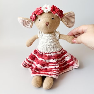 Handmade Doll Clothes: Floral Crown & Knit Dress for Hazel Village Animals