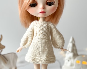 Blythe Doll Dress – Hand Knitted Merino Wool Dress for 1/6 Scale doll