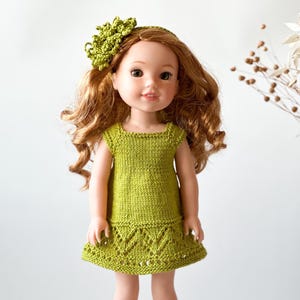 Knitted Lace Doll Dress with Headband: Fits 14-14.5 inch Dolls