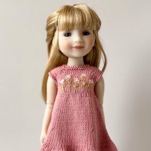 Ruby Red Fashion Friends Dress with floral embroidery for 36 - 37 cm / 14 - 14.5 inch doll: Wellie Wishers, Minouche Petitcollin clothes