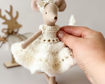 Princess Dress Outfit for Maileg Mice – 3 Sizes (Mama, Big & Little Sister) • Fluffy Knitted Dress