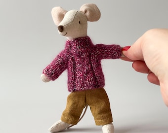 Tweed kabeltrui van Maileg muis in 3 maten: Little, Big Brother, Dad