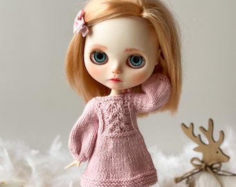 Blythe Doll Dress – Pink Knitted Dress for Blythe, Pullip & Rainbow High