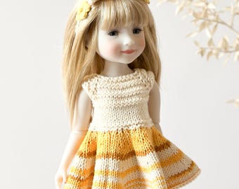 Ruby Red Fashion Friends Doll Dress – Hand Knitted Outfit with Floral Crown for 14 inch Doll