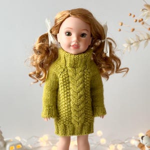 Wool Cable Knit Sweater Dress for 14-inch Dolls