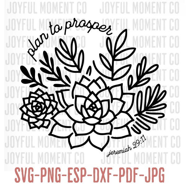 Downloadable SVG Digital File, Plan to Prosper Scripture, Cut File, Artful Bible Verse, succulent gift forher mug svg, journal svg \ svg