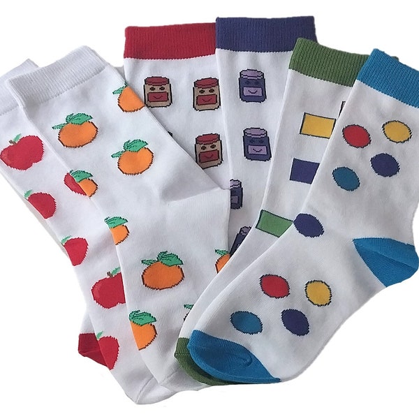Mixin Itup Kids 3 Pack Crewcut Socks - Fun, Mismatched - The Opposites Socks Collection - Includes PB/J, Circles/Squares, and Apples/Oranges