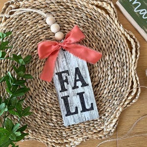 Fall Wood Tag, Beaded Wood Tag, Tiered Tray Decor, Fall Decor, Farmhouse Wood Tag, Hanging Wood Sign, Fall Sign, Door Knob Hanger