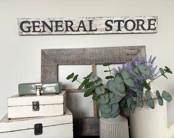 Distressed General Store Wood Sign, Rustic Farmhouse Kitchen and Pantry Wall Hanging Decor