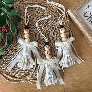 Snowman Beaded Tassels Set of Three, Boho Christmas Ornament, Festive Holiday Home Decor and Gift