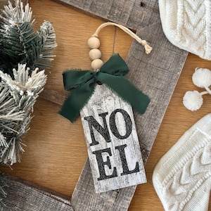 Noel Christmas Wood Tag, Oversized Tag Holiday Door Knob Hanger and Tiered Tray Decoration