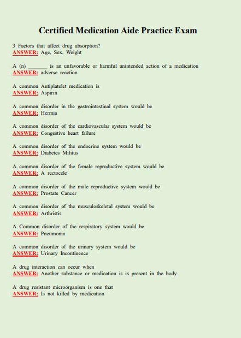Certified medication aide practice exam 121 questions and answers 2024
