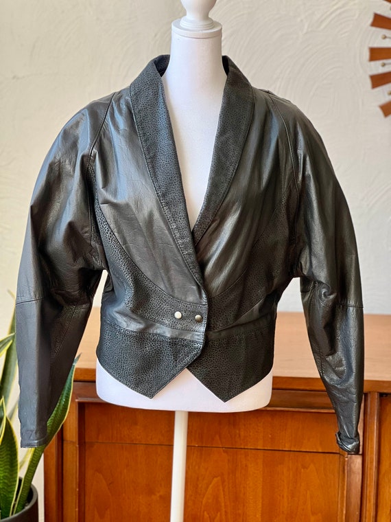 Black leather cropped jacket