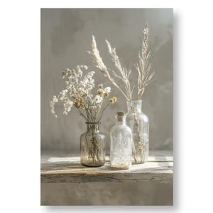 Flores secas vintage - Imprimible y descargable - Póster bohemio neutro - Decoración de pared suave y natural