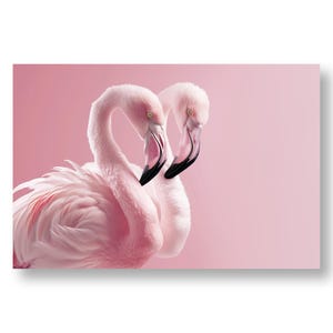 Stampa artistica da parete con coppia di fenicotteri rosa - Ritratto di uccello - Decorazione elegante - Poster stampabile - Toni rosa - Download immediato