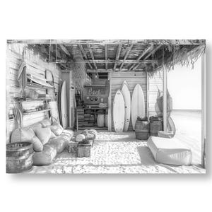 Strand-Surf-Atmosphäre - Druckbare Posterkunst - Schwarz-Weiß-Meeresküste - Sofortiger Download - Boho und moderne Strand-Wanddekoration