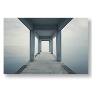 Arte murale di architettura moderna - stampabile e scaricabile - Prospettiva minimalista sul mare calmo - Poster per stampa rapida