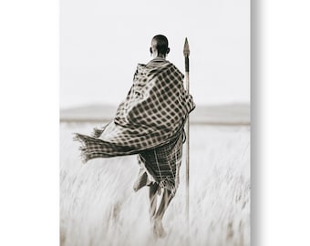 Afrikansk masai väggkonsttryck - Retro poster väggdekor - Svartvit konst - Afrikansk stildekor - Vintage konstdekor - Digital nedladdning