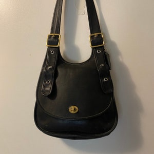 Vintage Coach Crescent Saddle Bag Style 9988 in Black, Made Vintage Coach Crescent Saddle Bag Style 9988 in Black, Made