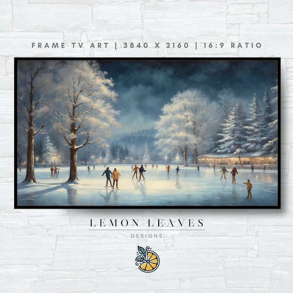 Frame TV art Winter Scenery - Ice Skating Artwork - Samsung Frame Tv Art - Holiday Painting