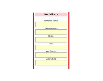 Carte d'urgence pour votre portefeuille avec housse de protection