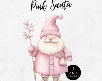 Pastel Pink Santa Clipart: Whimsical Christmas Graphics (PNG Digital Download)