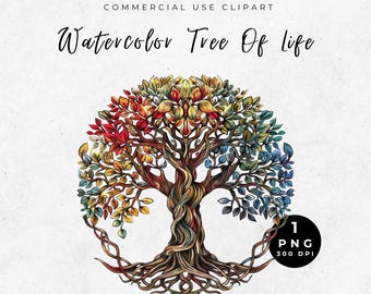 Watercolor Tree of Life Clipart: Celtic Family Tree PNG (Digital Download)