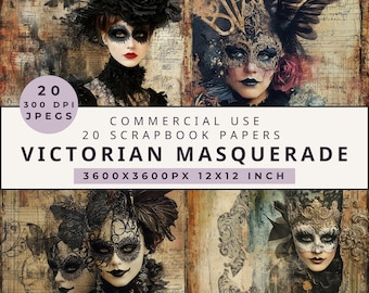 Victorian Masquerade Digital Paper: Gothic Scrapbook Backgrounds (JPEG)
