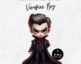 Vampire Boy Clipart: Halloween Kids PNG (Digital Download)
