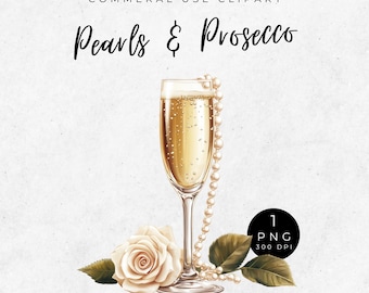 Pearls and Prosecco Clipart: Bridal Shower PNG (Digital Download)