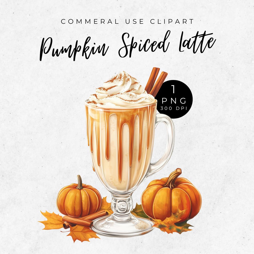 Watercolor Pumpkin Spice Latte Clipart: Autumn Coffee Cup (PNG Digital ...