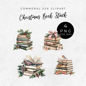 Weihnachtsbuch Stapel Clipart, Stapel Weihnachtsbücher Ornament, Bücherstapel PNG, Rosa Kokette Schleife, Stechpalme Blumenbücher, Rotkehlchen PNG, Offenes Buch