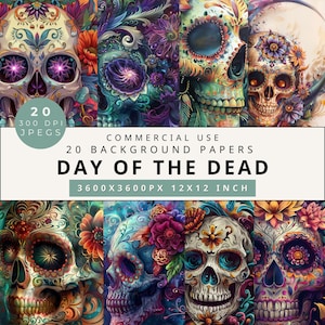 Tag Der Toten Digitale Papiere, Scrapbooking Papier, Sugar Skull Hintergründe zum ausdrucken, Dia De Los Muertos, Download Junk Journal