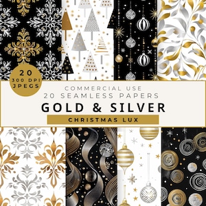 Goldene und silberne Weihnachtspapiere, silberner Weihnachtsbaum, Glitter-Papier, Weihnachtspapiere, Scrapbook-Papier, Weihnachtskarten-Herstellung