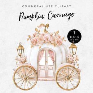 カボチャの馬車のクリップアート、カボチャの馬車の PNG、水彩馬車のクリップアート、子供のパーティーの装飾、ピンクの小さなカボチャ、ボヘミアンフローラルカボチャ秋