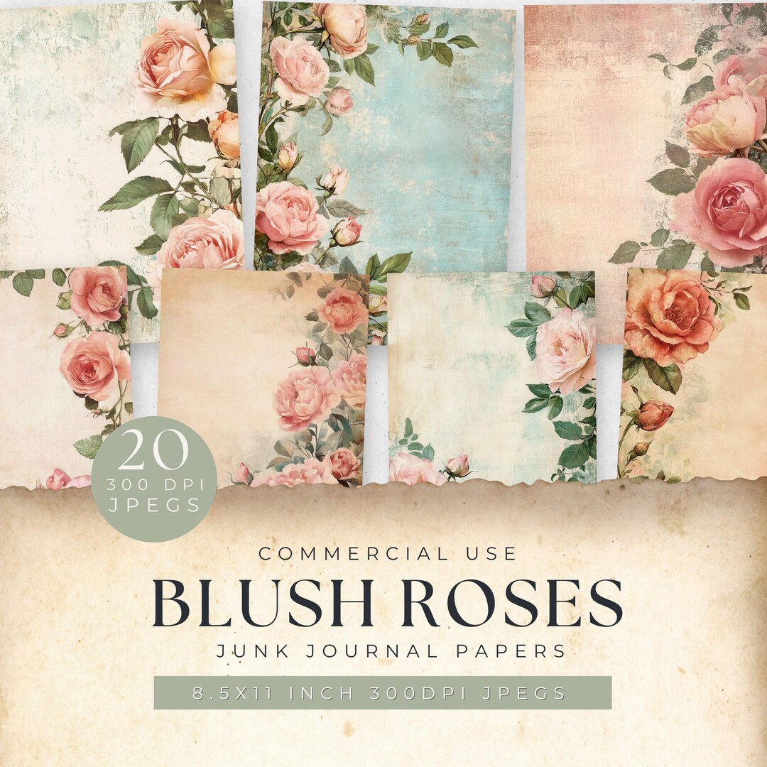 Cabbage Rose Digital Paper, Junk Journal Pages, Vintage Floral ...