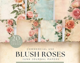 Blush Cabbage Rose Digital Paper: Vintage Journal Ephemera (Digital Download)