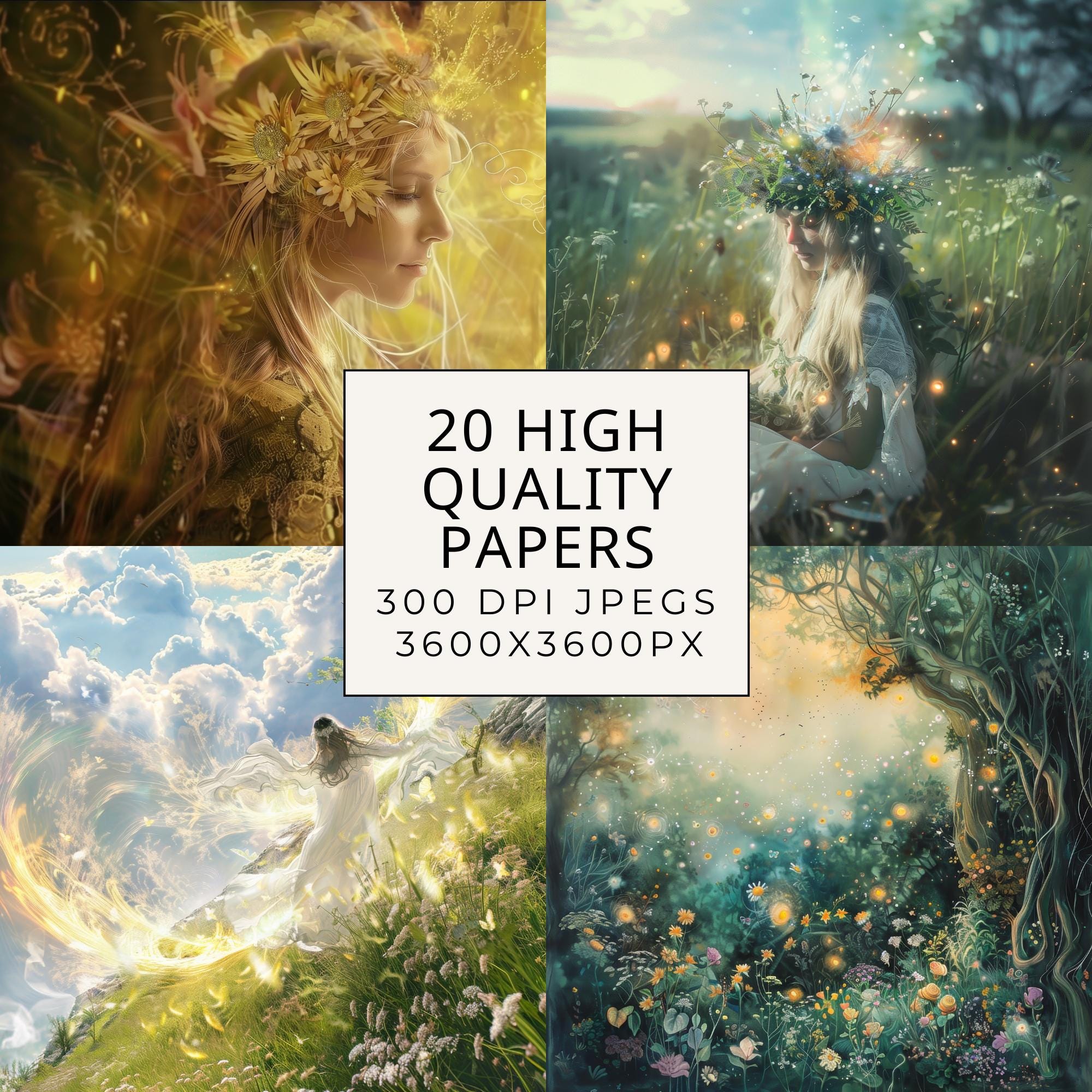 Ethereal Summer Solstice Background Papers: Boho Celestial Designs ...
