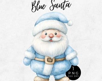 Pastel Blue Santa Clipart: Whimsical Christmas Graphics (Digital Download)