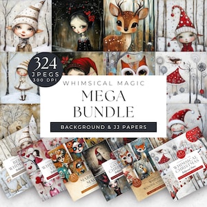 Whimsical Christmas Digital Backdrop, Day Of The Dead Digital Paper, Printable Art Card Making, Mega Bundle, Card Making, Junk Journal Paper