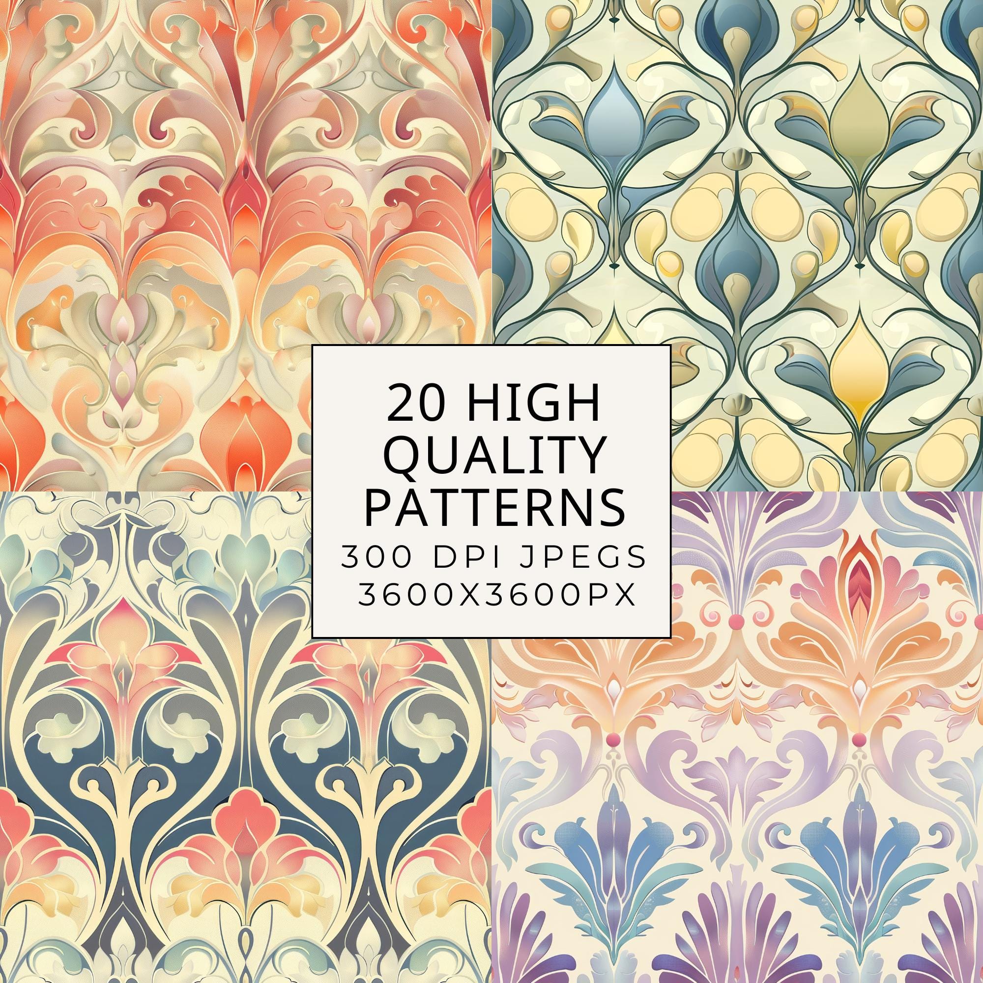Pastel Art Nouveau Seamless Patterns: Printable Floral Wallpaper ...