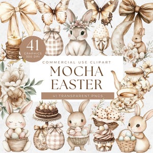 Mokka Mousse Ostern Clipart: Hase PNG Grafik (Digitaler Download)